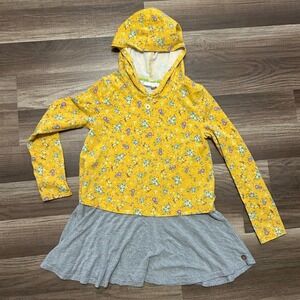 435 Matilda Jane Hoodie Dress Kid 8 Mustard Yellow Excellent Floral Layered Boho